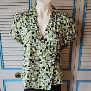 Apt. 9 Green Geometric Faux Wrap Top